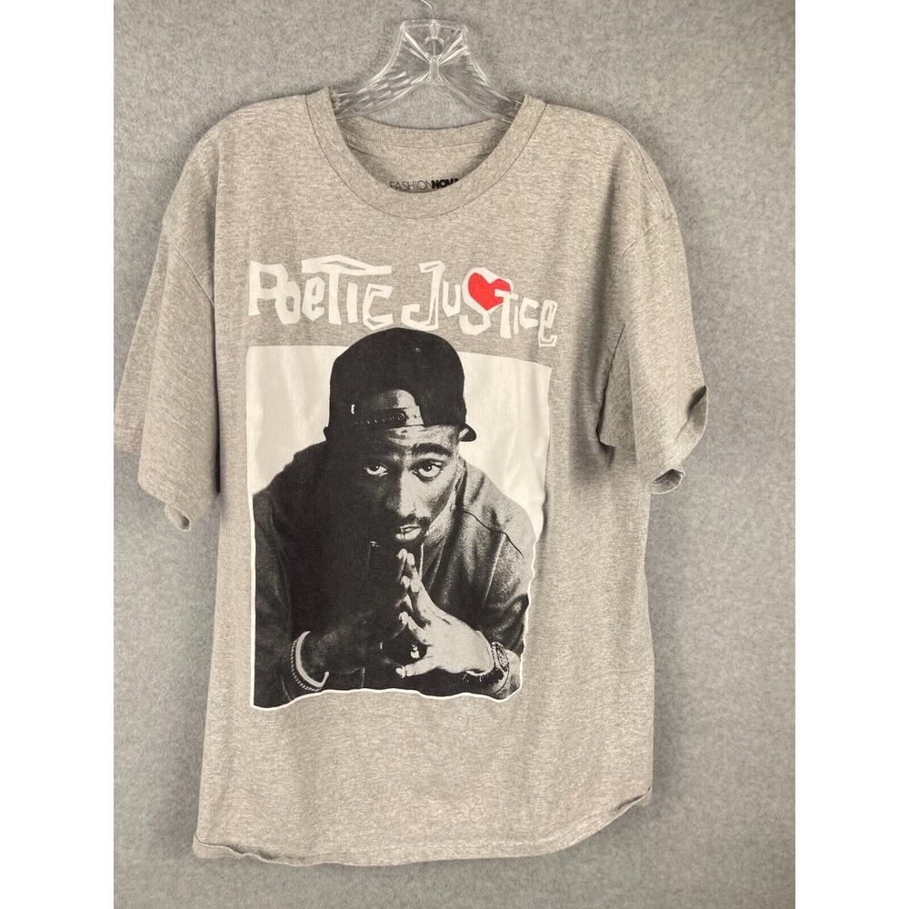 Fashion Nova Poetic Justice Tupac Shakur T Shirt Men's Size L Gray 90's Retro